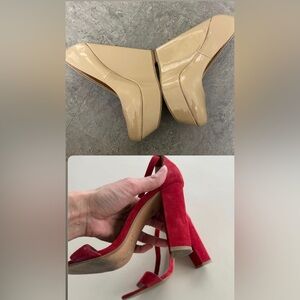 WOMENS ALDO & STEVE MADDEN SUPER COMFY HEELS Beige Patent Wedg/Red Suede BLOCK